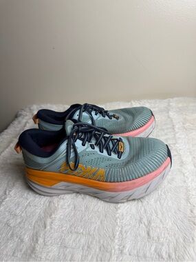 Hoka One One Mint with Coral and Yellow Athletic Running Shoes